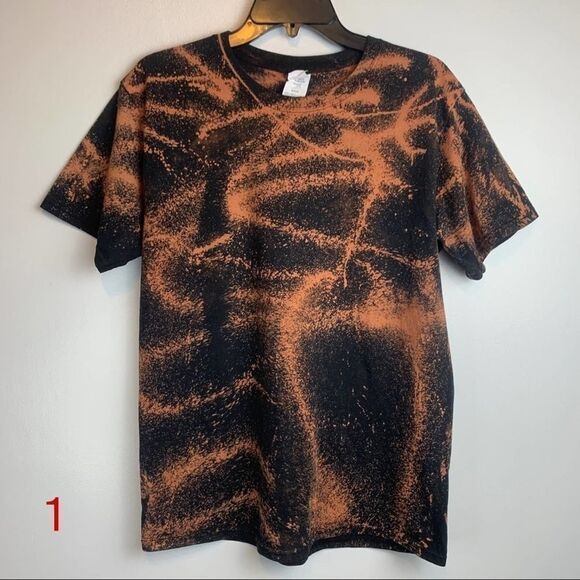 Black Short Sleeve 100% Cotton Tee Shirt Bleached Tie Dye crewneck Size L - Picture 4 of 4